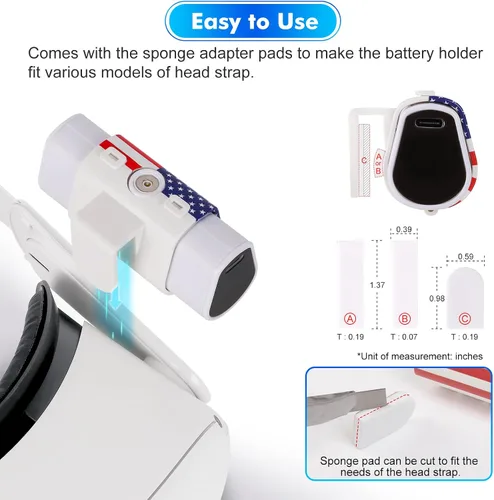 Vista 3 de Battery Pack Compatible with OculusMeta Quest 2 and Quest, 5000mAh Lightweight Power Bank 15W Fast Charging Extended Battery for Extra 2+ Hours of