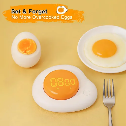 Vista 8 de QANYI Temporizador de huevos – Temporizador de cocina magnético con pantalla LED grande y botones preestablecidos (8 minutos de hervido suave), dial