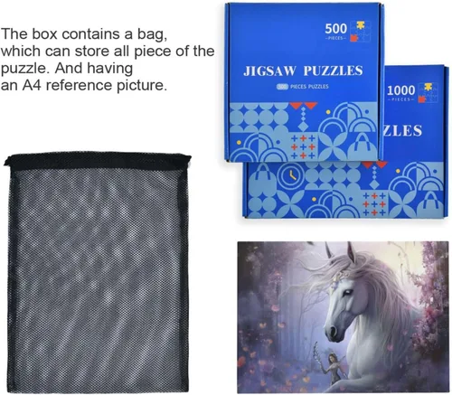 Vista 7 de Unicorn Floral Jigsaw Puzzles 500 Pieces for Adults with Mesh Storage Bag 2012214