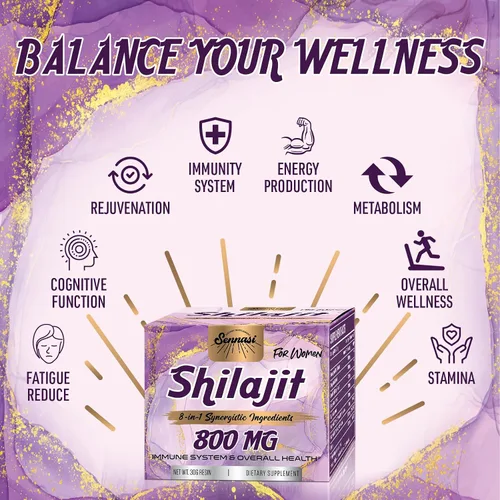 Vista 4 de Shilajit orgánico puro del Himalaya de 800 mg, resina Shilajit de máxima potencia de grado dorado, suplemento Shilajit con mezcla natural 8 en 1