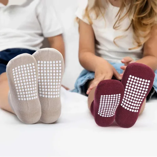 Vista 4 de JAKIDAR Paquete de 12 calcetines de algodón para bebés, calcetines para niños pequeños, antideslizantes, parte inferior