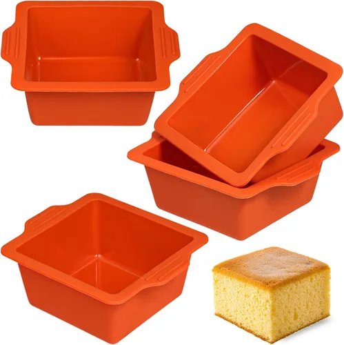 Vista 8 de Webake - 4 Pulgadas Moldes de Silicona Cuadrados para Pastel, Mini Moldes de Silicona Cuadrados Antiadherentes para Hornear, Cubitos de Hielo