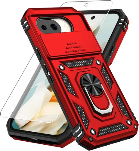 Vista 10 de Funda para Pixel 10a, con cubierta para lente de cámara, protector de pantalla HD, [grado militar] anillo de montaje de coche con soporte híbrido