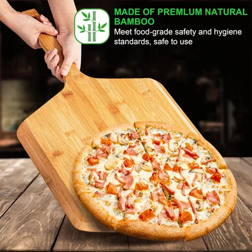 Vista 10 de Pala de pizza de 16 pulgadas, de bambú natural, espátula de pizza para pizza, accesorio de horno para tabla de pizza de madera grande
