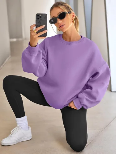Vista 4 de EFAN - Sudaderas extragrandes para mujer, de vellón con capucha y cuello redondo, suéteres informales y cómodos, ropa de moda para otoño