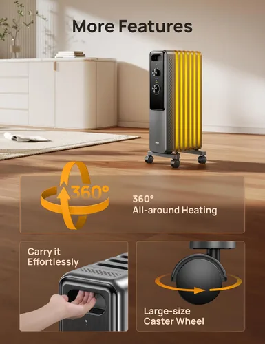 Vista 8 de Dreo Calentador de Radiador, Perillas Dobles, 8 Protecciones de Seguridad, Calentadores Eléctricos de Espacio de 1500W para Uso Interior Habitación