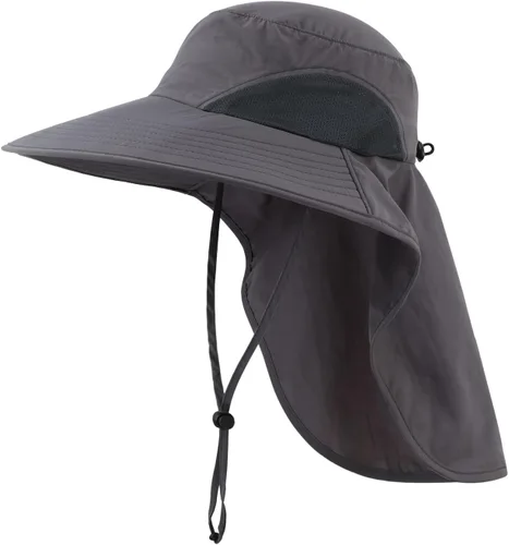 Vista 10 de Home Prefer Sombrero de sol para exteriores UPF50+ Sombrero de pesca de malla de ala ancha con solapa para el cuello Azul aguamarina
