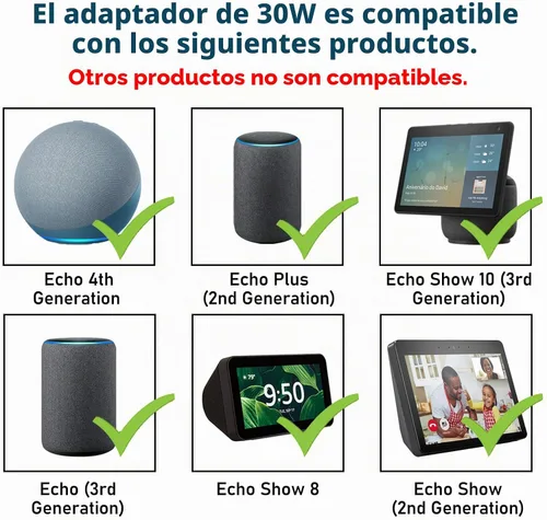 Vista 2 de Adaptador de corriente de 30 W para Echo (4.ª generación), Echo (3ª generación), Echo Show 10 (3ª generación), Echo Show (2.ª generación), Echo Show