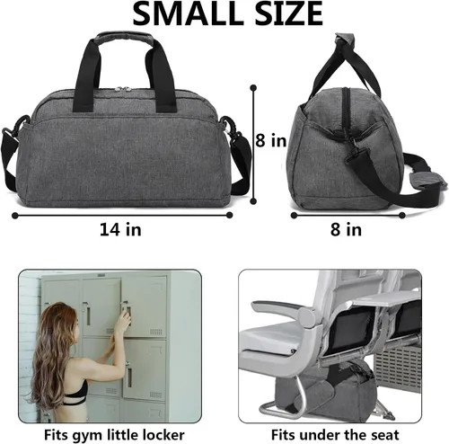 Vista 3 de Bolsa de gimnasio pequeña de 14 pulgadas para mujeres y hombres, mini bolsa de lona para viajes, deportes, bolsa de transporte ligera, color gris