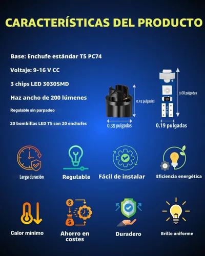 Vista 2 de WLJH 74 focos LED para salpicadero Mini T5 2721 27 37 286 cuña enchufe de giro PC74 para panel de instrumentos automotor, juego de luces indicadoras