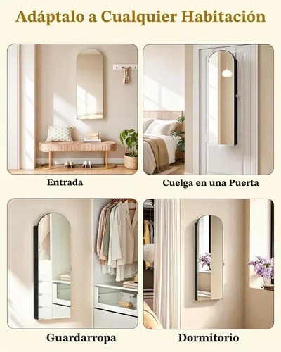 Vista 9 de Armario de joyería con espejo arqueado, sobre la puerta o montaje en Un negro