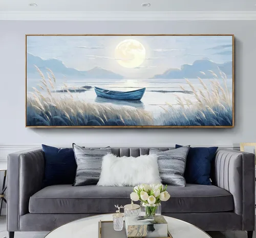 Vista 32 de Arte de pared para baño, decoración costera, barco náutico en la playa, lienzo con imagen de gaviota del océano, paisaje marino, arte de granja