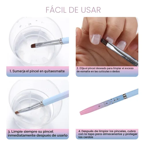 Vista 8 de Cepillos de limpieza de uñas, cepillos de uñas para limpiar errores de esmalte en las cutículas, cepillo de uñas resistente a acetona, cepillos