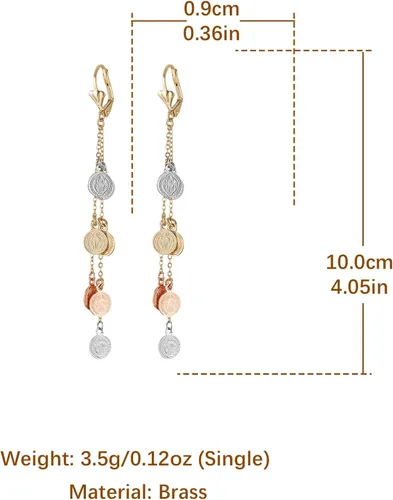 Vista 5 de HZMAN Aretes colgantes chapados en oro de 14 quilates para mujeres y niñas, estilo retro, religiosos, delicados, con borlas largas, rosario, regalo