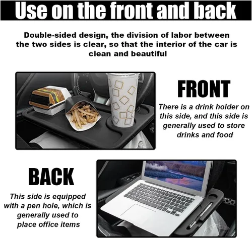 Vista 5 de GLSOWEE Bandeja para volante de automóvil, bandeja de mesa para computadora, oficina, color negro Escritorio para volante automático para comer