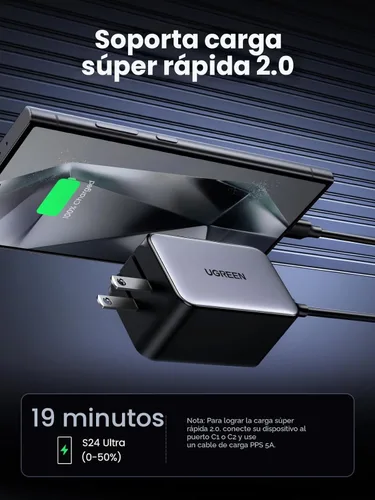 Vista 7 de UGREEN Nexode 65W GaN Cargador de Pared USB C, Cargador de 4 Puertos Tipo-C Rápido Compatible con MacBook Pro/Air, iPhone Serie 17/16/15, Galaxy