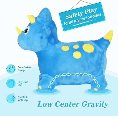 Vista 3 de INPANY Caballo hinchable, juguetes de tolva de dinosaurio, animal rebotador de felpa para niños pequeños, decoración de fiesta de cumpleaños