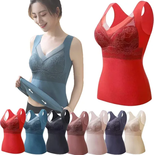 Vista 9 de Ropa interior térmica 2 en 1 con brasier incorporado, alta elasticidad, camiseta sin mangas integrada para mujer Negro