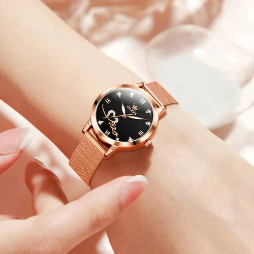 Vista 6 de OLEVS Relojes de mujer de cuarzo japonés de oro rosa para mujer, impermeables, de acero inoxidable, casual, para mujer