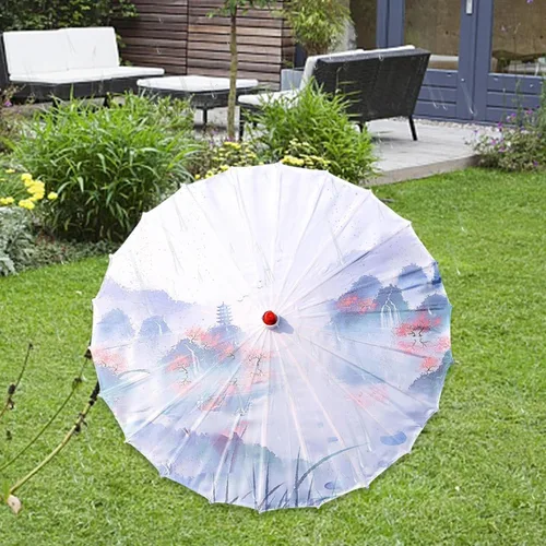 Vista 6 de Paraguas de papel de aceite de estilo oriental, paraguas de baile antiguo, impermeable, 33 pulgadas, paraguas de papel aceitado chino
