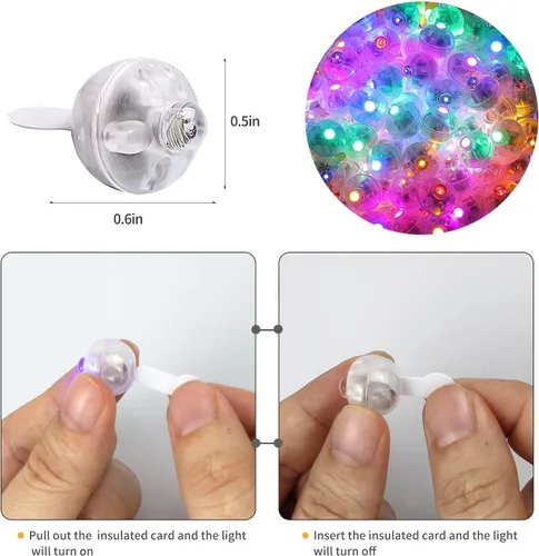 Vista 3 de Aogist - 50 mini luces de 10 colores, luz LED impermeable de largo tiempo de espera, funciona con pilas, lámpara de bola para globo, farol de papel