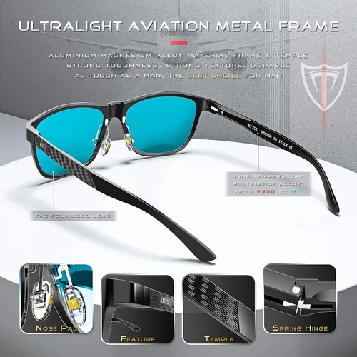Vista 4 de ATTCL - Lentes de sol polarizados con marco de metal retro para hombre