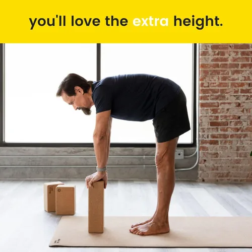 Vista 5 de Bloques de yoga de corcho de alta calidad, bloque de yoga extra grande, paquete de 2 o extra alto, 1 paquete para yoguis inflexibles, corcho natural