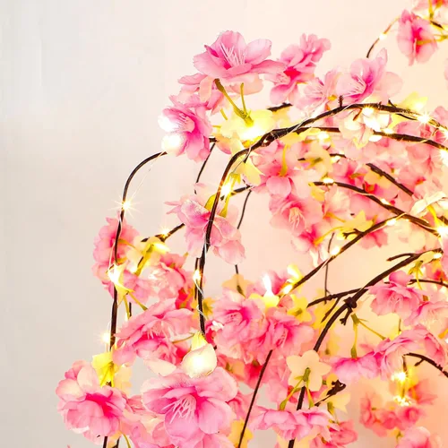 Vista 3 de OUSHENG Árbol de Flor de Cerezo Iluminado con Luces LED Árboles Artificiales para Decoración Interior, Planta Falsa Iluminada con Flor Sintética