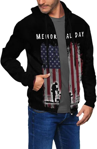 Vista 3 de Sudadera con capucha unisex con cremallera para el Día de los Caídos para hombres y mujeres