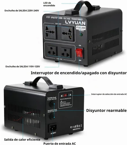 Vista 2 de LVYUAN Convertidor Transformador de Voltaje de 2000 Vatios Elevador/Reductor Convierte de 110-120 Voltios a 220-240 Voltios y de 220-240 Voltios a