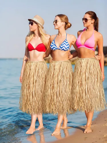 Vista 4 de Giegxin Faldas de hierba de rafia natural, falda tropical Luau Hula para adultos, mujeres y hombres, falda hawaiana para fiesta, disfraz de playa