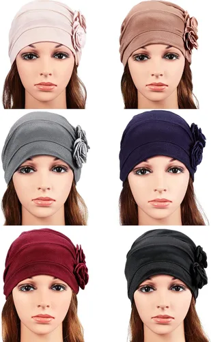 Vista 4 de 6 gorras de turbante para mujer, gorro vintage, bufanda elástica para la cabeza