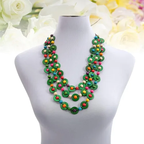 Vista 5 de GANAZONO Collar de estilo bohemio retro para mujer, diseño de concha de coco, cuentas de madera tejidas a mano, joyería de moda para playa