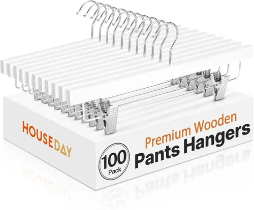 Vista 16 de HOUSE DAY Perchas de madera para pantalones con clips, paquete de 10 Natural