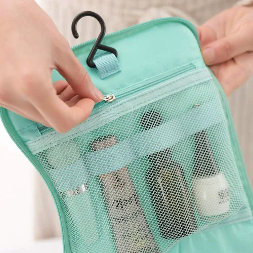 Vista 5 de Bolsa de maquillaje de viaje, bolsa organizadora de artículos de tocador colgante ligera con gancho para cosméticos 2019 (rosa)