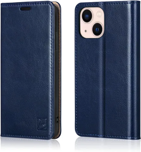 Vista 22 de Belemay Funda tipo cartera compatible con iPhone 8 Plus, de piel de vaca auténtica, funda tipo folio (funda interior de TPU suave), ranuras