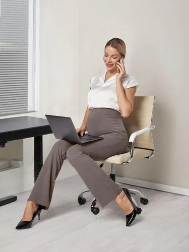 Vista 4 de Ewedoos Pantalones de maternidad pantalones de trabajo laterales fruncidos con bolsillos sobre el vientre, pantalones de vestir de embarazo