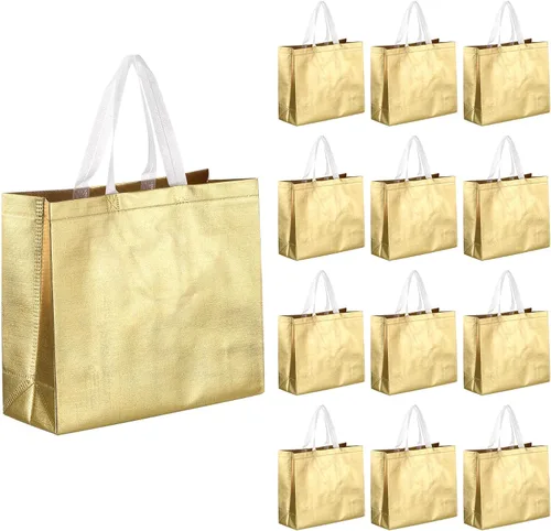 Vista 8 de MECCANIXITY 60 bolsas de regalo reutilizables, bolsa de compras brillante con asas para fiestas de cumpleaños, bodas, Navidad