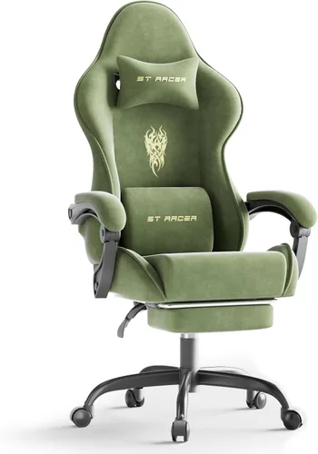 Vista 10 de Ferghana - Silla de tela de terciopelo para juegos, silla Gamer ergonómica de respaldo alto para adultos, silla cómoda para videojuegos