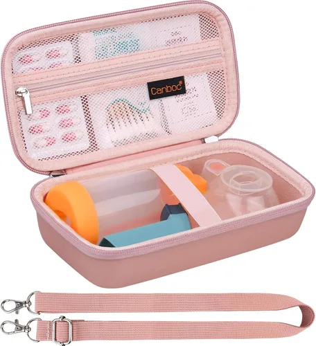Vista 15 de Canboc Estuche de transporte de viaje para inhalador de asma, espaciador de mano para adultos y niños, máscaras, estuche rígido para inhaladores