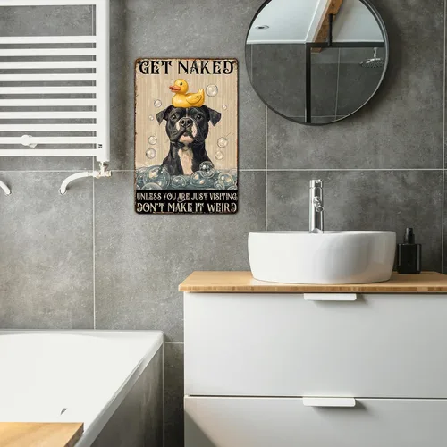 Vista 5 de PEACHGARDEN Cartel de Metal Gracioso para Baño Pitbull Letrero de "Póngase Desnudo" Arte de Perro para Pared Decoración de Baño Letrero para Inodoro