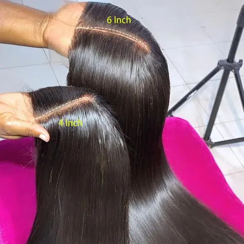Vista 4 de bunGiol 13x6 Pelucas de encaje frontal lacio de cabello humano pre-arrancadas de densidad 180, 24 pulgadas, pelucas de encaje frontal HD para 1b