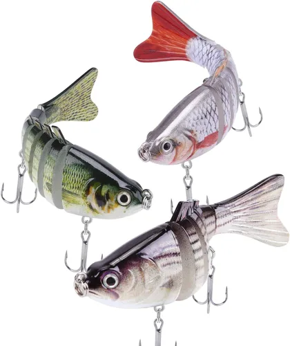 Vista 7 de Señuelos de pesca realistas para lubina, trucha, lucioperca, pez depredador, cebos realistas de peces multiarticulados, kits de aparejos de pesca