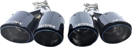 Vista 5 de NETAMI NT-2559-2 Punta de escape de fibra de carbono de acero inoxidable negra de 2.5" a 3.5" cuadrada escalonada, un par