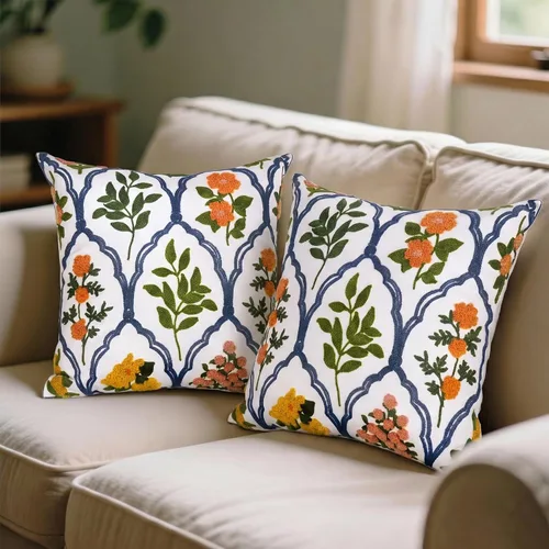 Vista 19 de Alysheer Fundas de almohada decorativas bordadas florales de primavera de 18" x 18", juego de 2, fundas de cojín de algodón con patrón acolchado