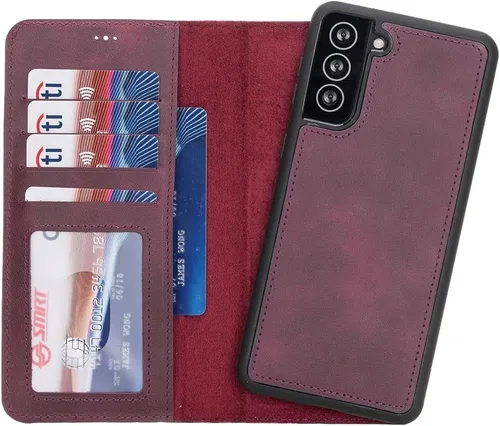 Vista 28 de HARDISTON Funda tipo cartera compatible con Samsung Galaxy S21, hecha a mano, de piel auténtica, cubierta magnética desmontable tipo flip con Negro