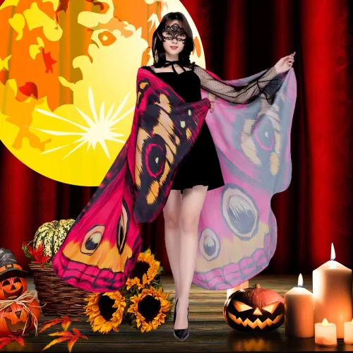 Vista 3 de Sevendec Alas de mariposa para mujer, disfraces de Halloween, alas de hada, tela suave para adultos, con máscara facial para fiesta, accesorio