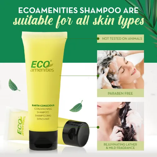 Vista 6 de 2 en 1 champú y acondicionador ECO Amenities, tubo transparente con tapa, envuelto individualmente de 1.1 onzas, 72 tubos por caja