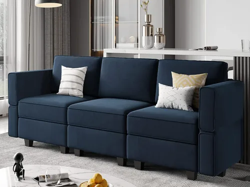 Vista 21 de Belffin - Sofá modular de terciopelo con asientos de almacenamiento, sofá de 3 plazas para sala de estar, color negro