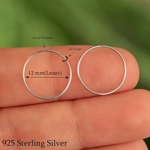 Vista 110 de Gold Hoop Earrings Silver Hoop Earrings - Hoop Earrings For Women Two Pcs Of Thin Gold Filled Sterling Silver Hoops, Helix Hoop, Tragus Ring